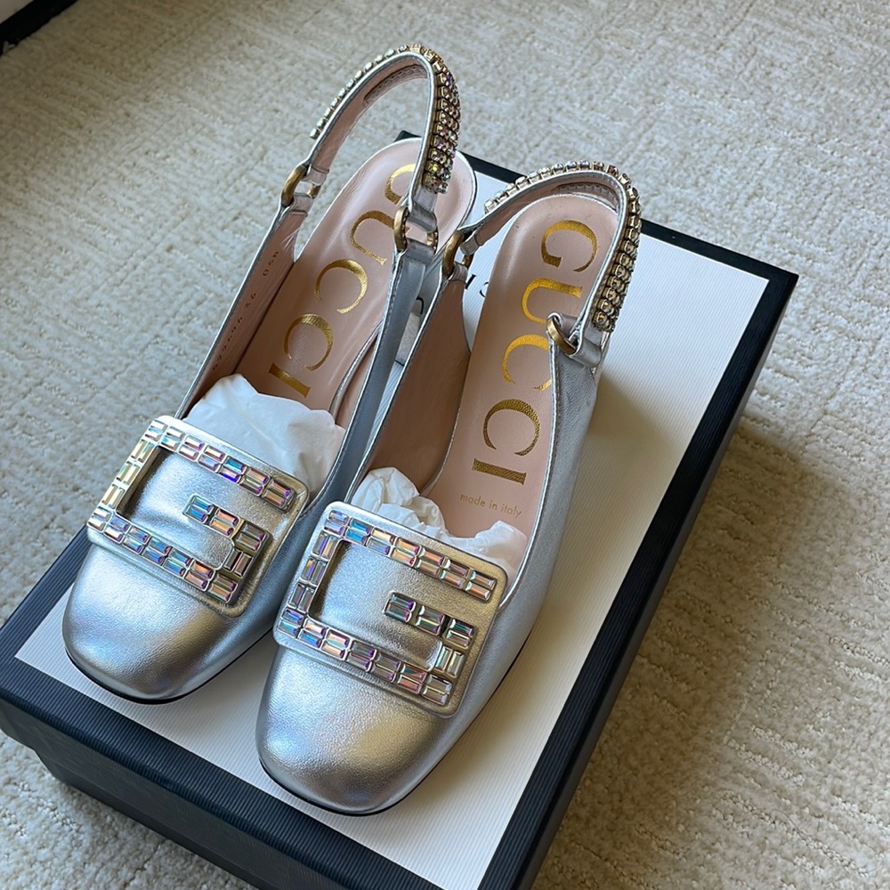 BRAND NEW Gucci Leather Crystal Slingback Pumps